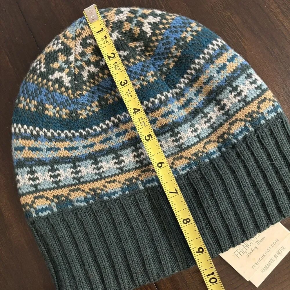 French Knot Shetland Brim Men’s Snow Hat Hand Made In Nepal Wool Blend Isle NWT
